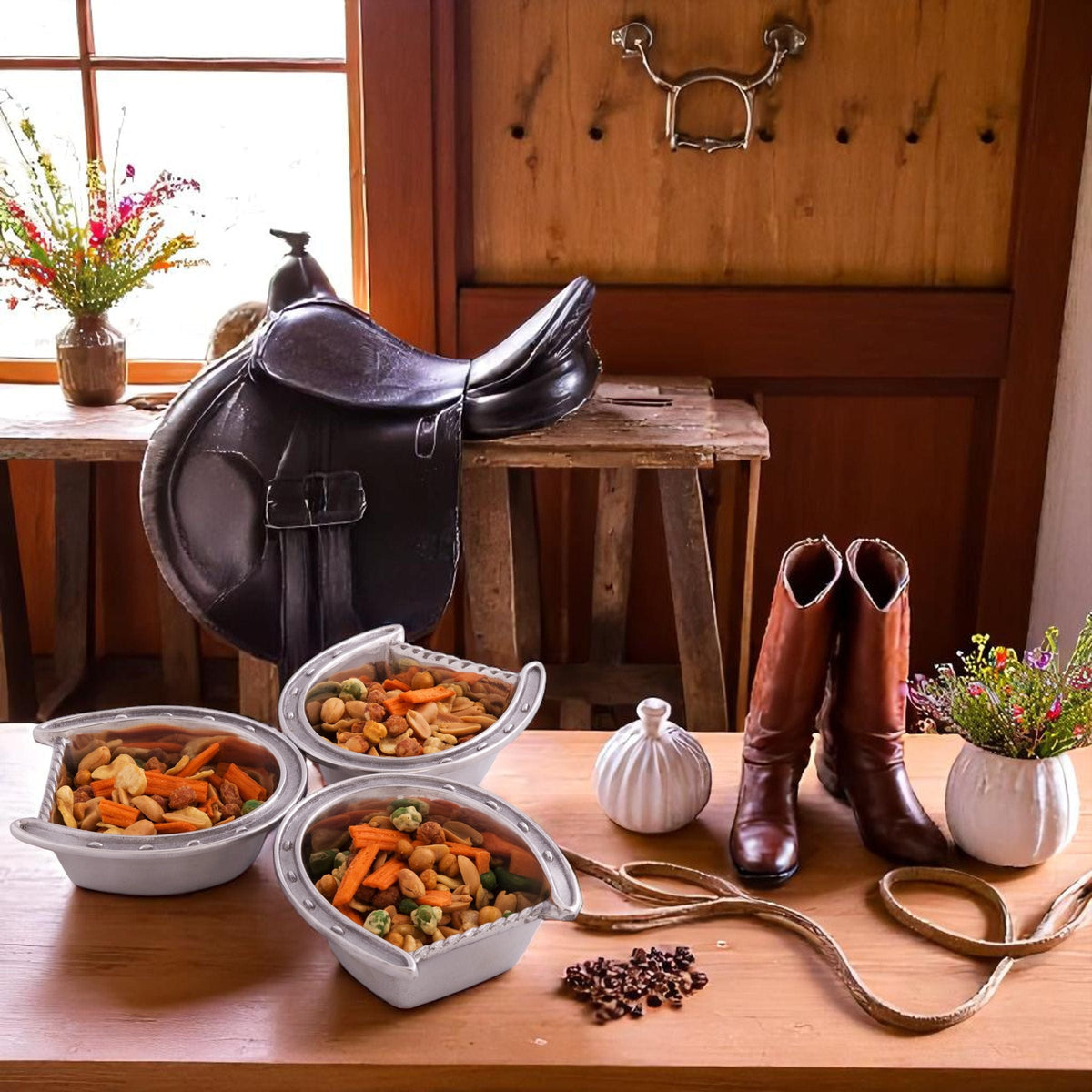 Arthur Court Equestrian Horseshoe 3-Bowl Bowl