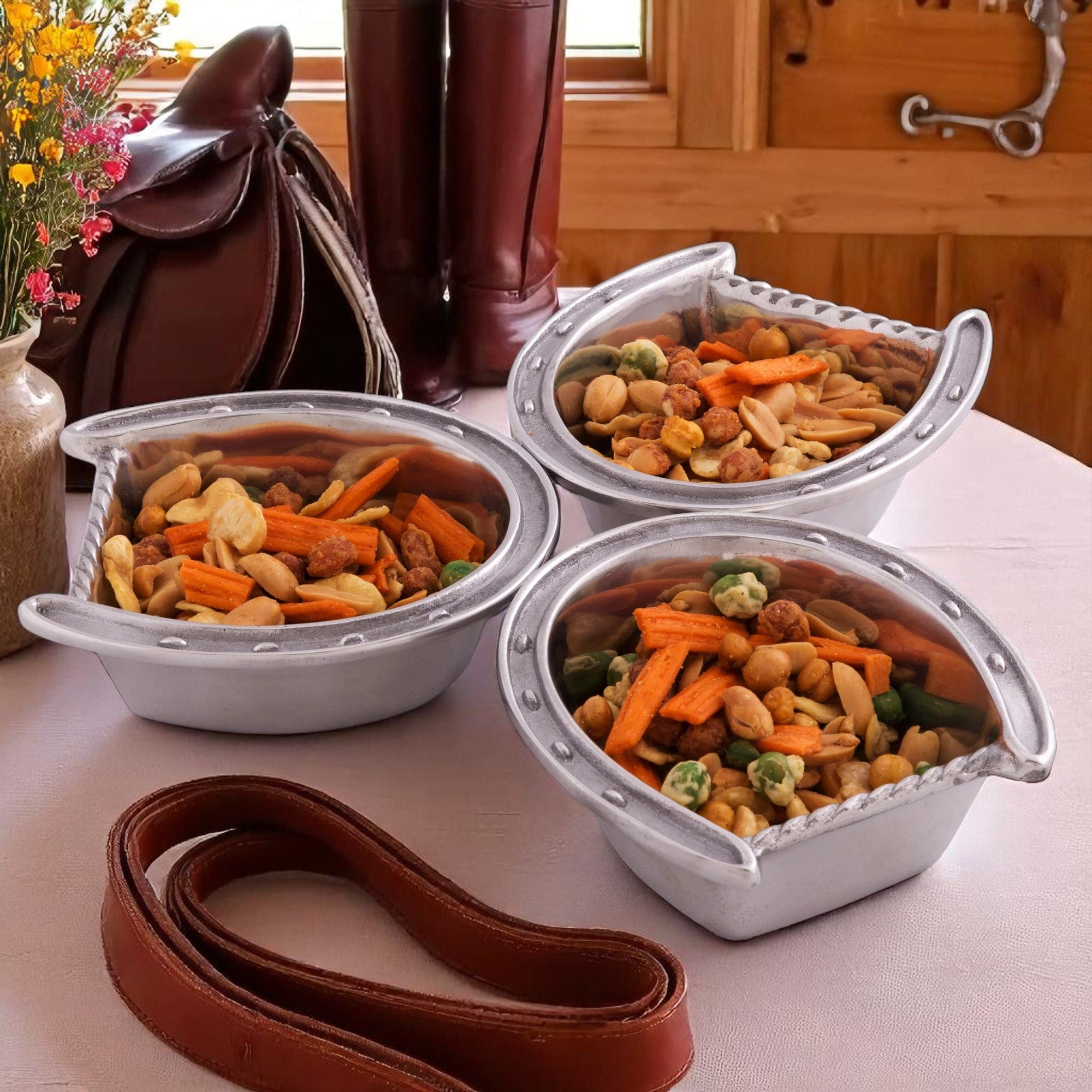 Arthur Court Equestrian Horseshoe 3-Bowl Bowl