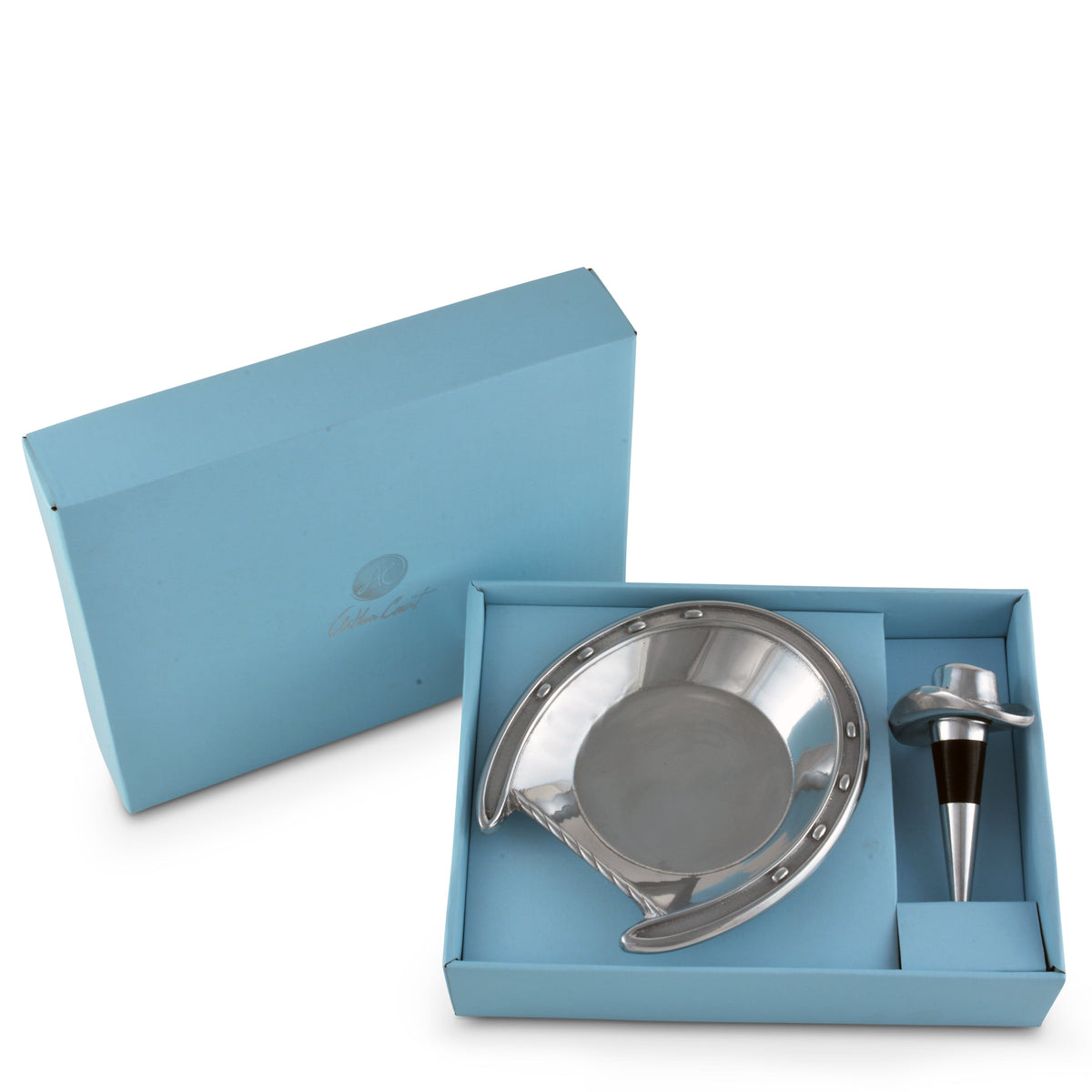 Arthur Court Equestrian Horseshoe Wine Coaster and Hat Stopper Set