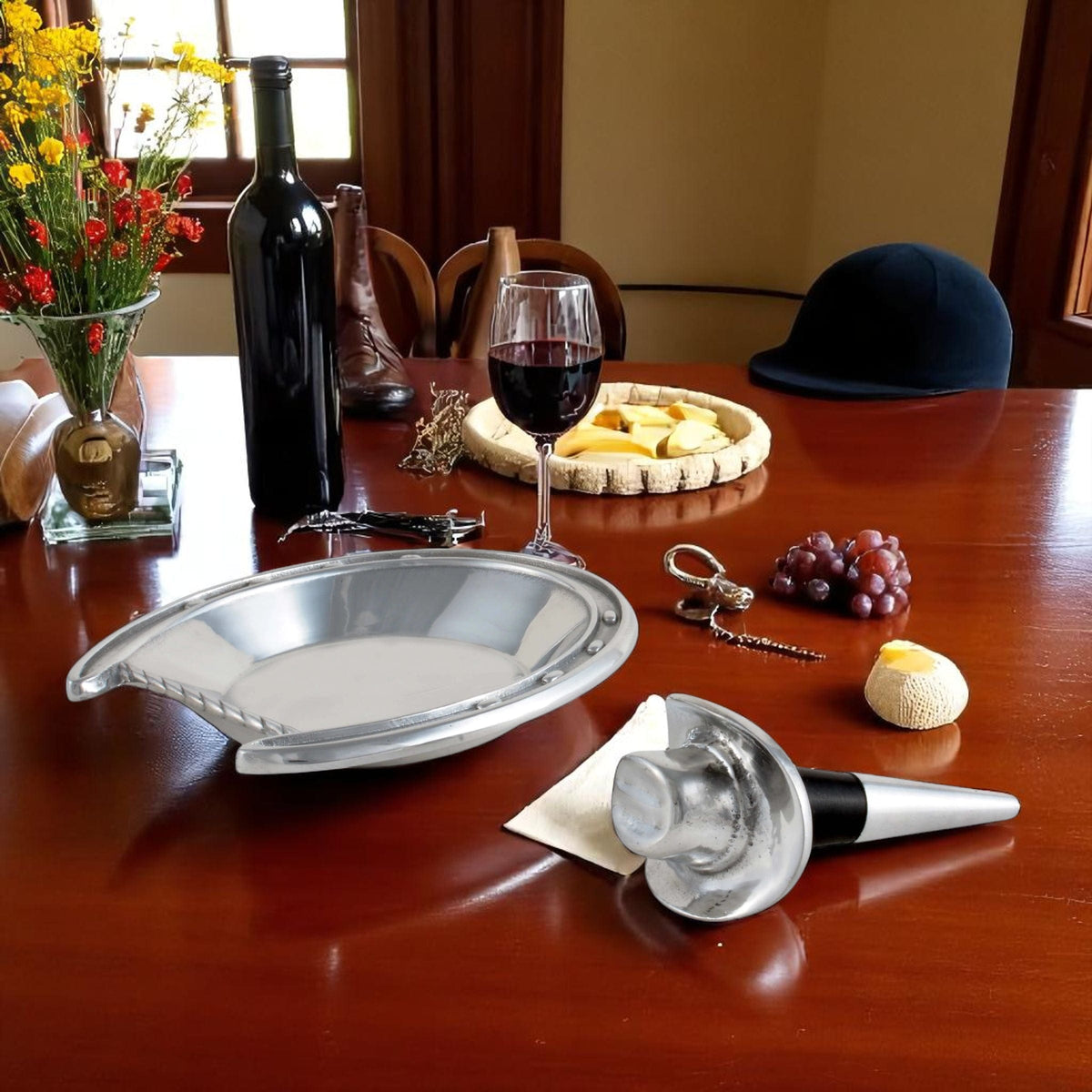 Arthur Court Equestrian Horseshoe Wine Coaster and Hat Stopper Set