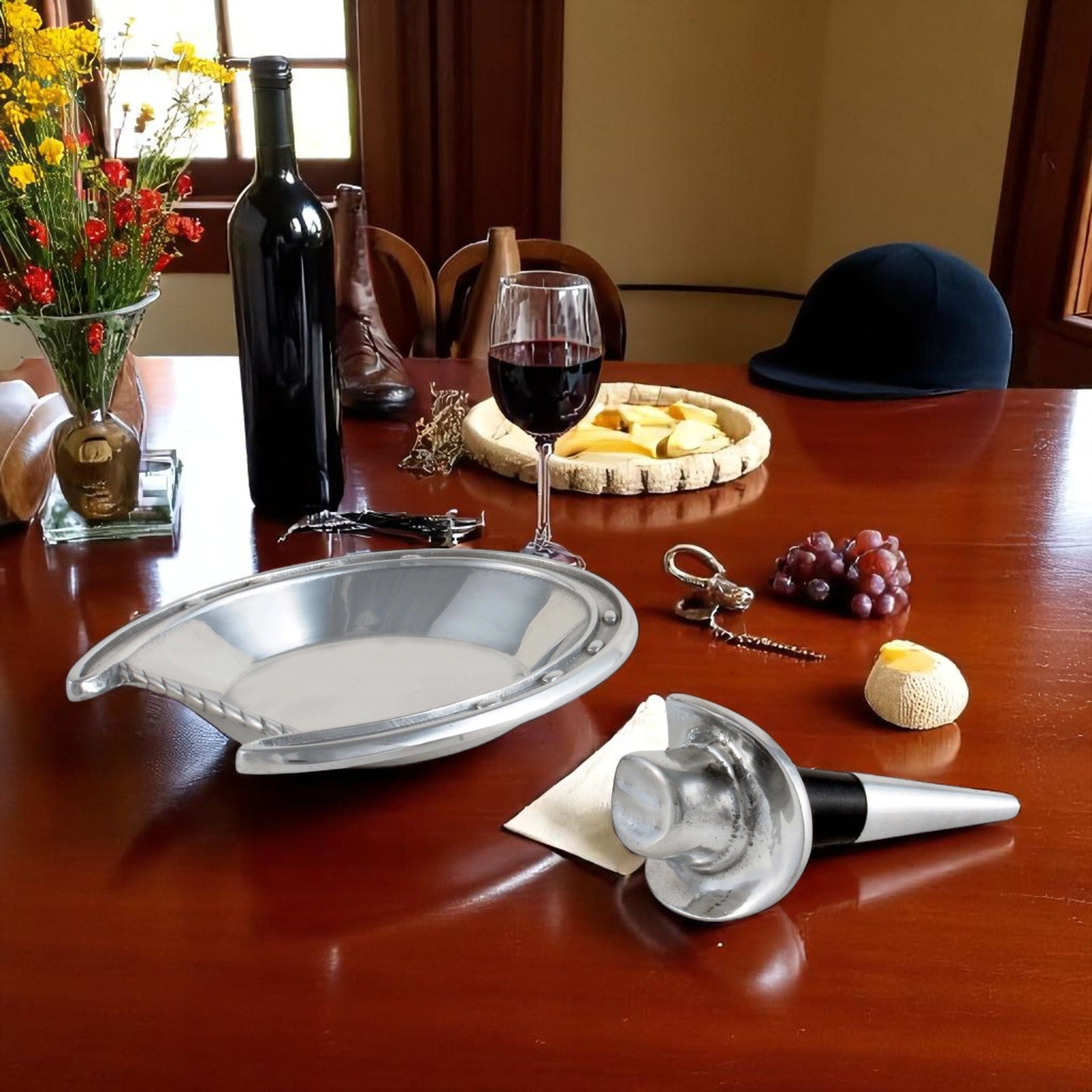 Arthur Court Equestrian Horseshoe Wine Coaster and Hat Stopper Set