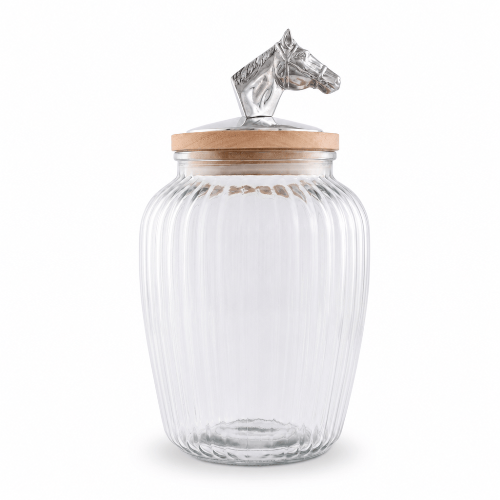 Arthur Court Equestrian Large  60 oz Horse Head Knob Glass Canisters