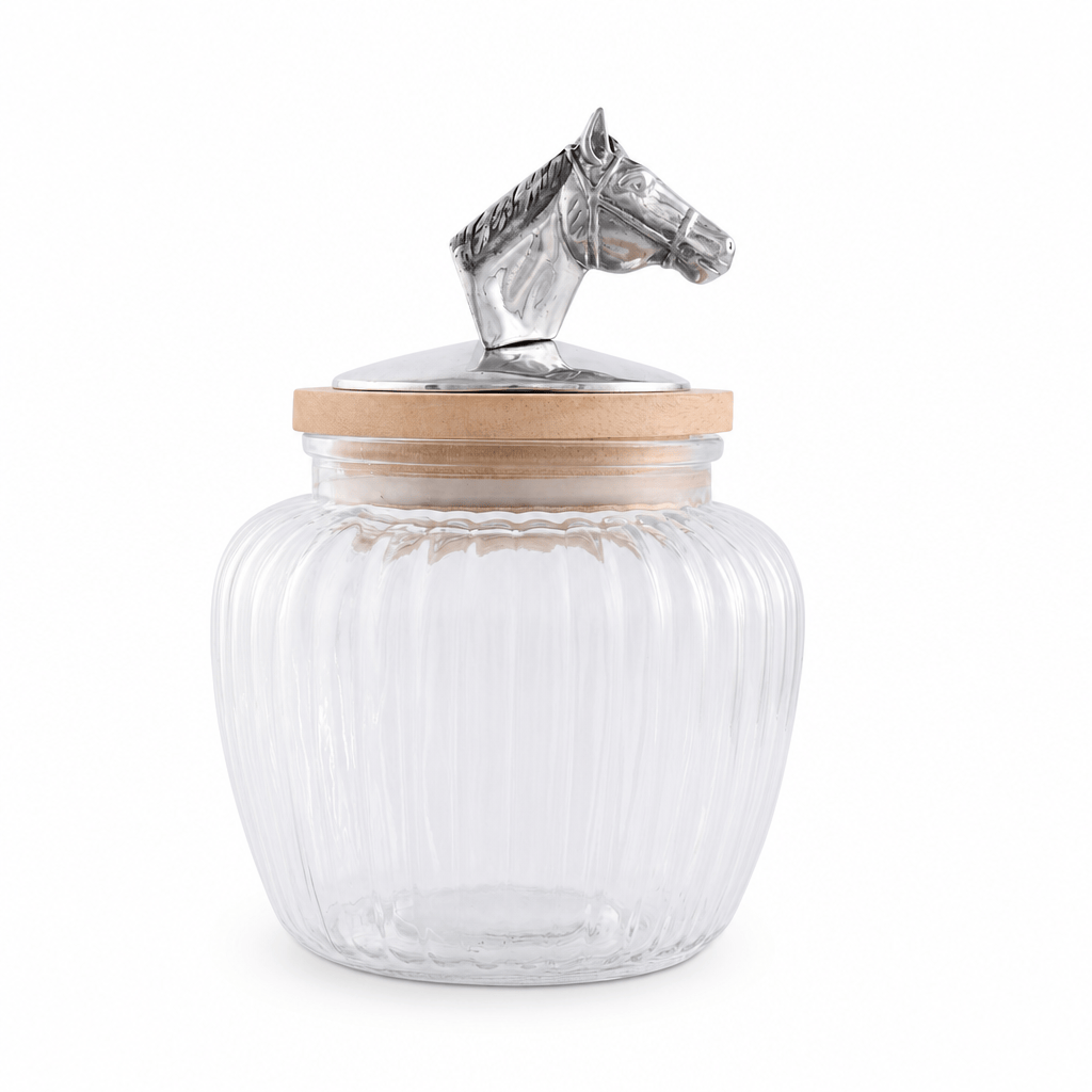 Arthur Court Equestrian Med 40 oz Horse Head Knob Glass Canisters