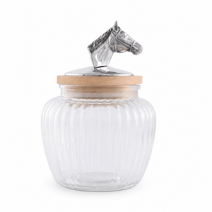 Arthur Court Equestrian Med 40 oz Horse Head Knob Glass Canisters