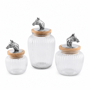 Arthur Court Equestrian Set of 3 Horse Head Knob Glass Canisters