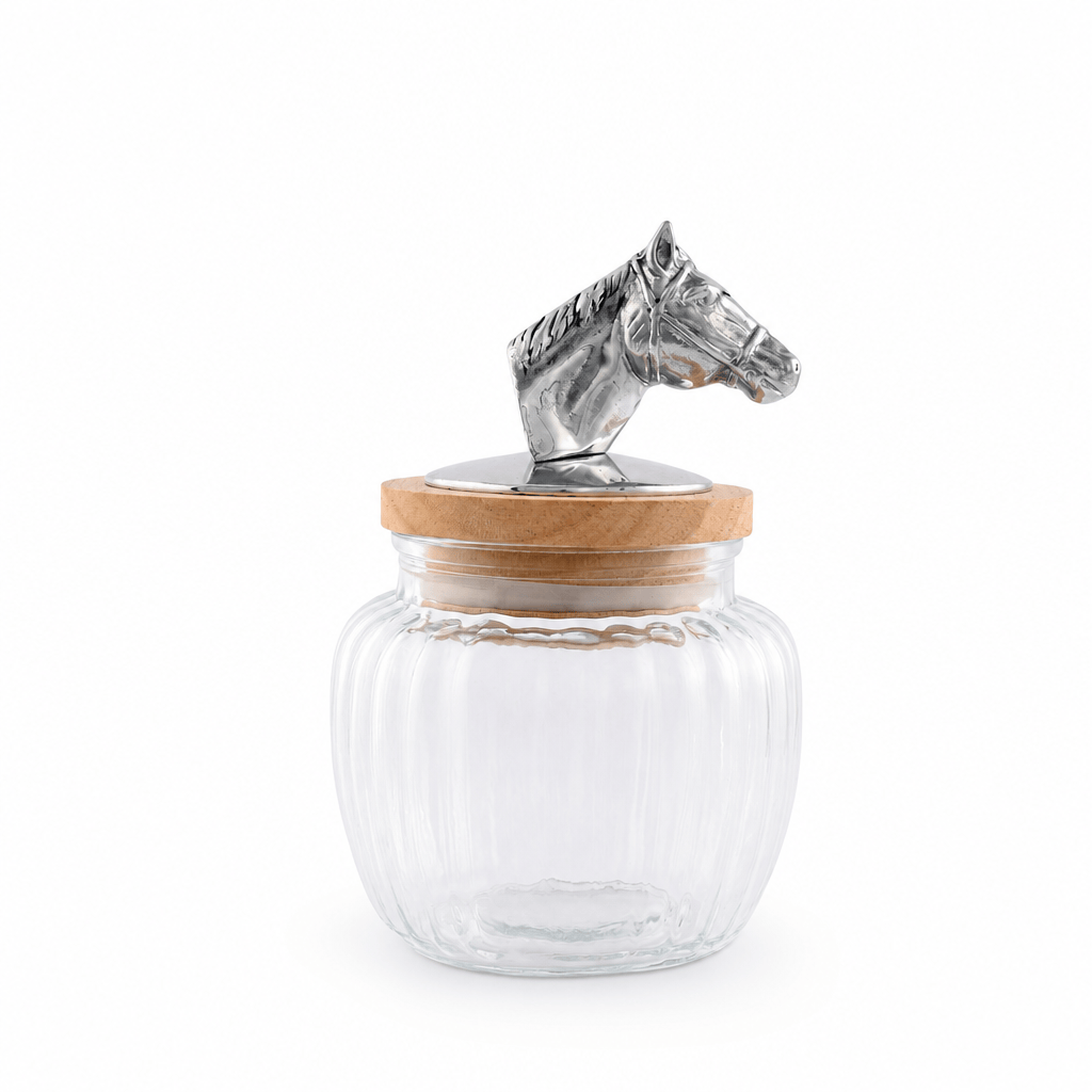 Arthur Court Equestrian Small 20 oz Horse Head Knob Glass Canisters