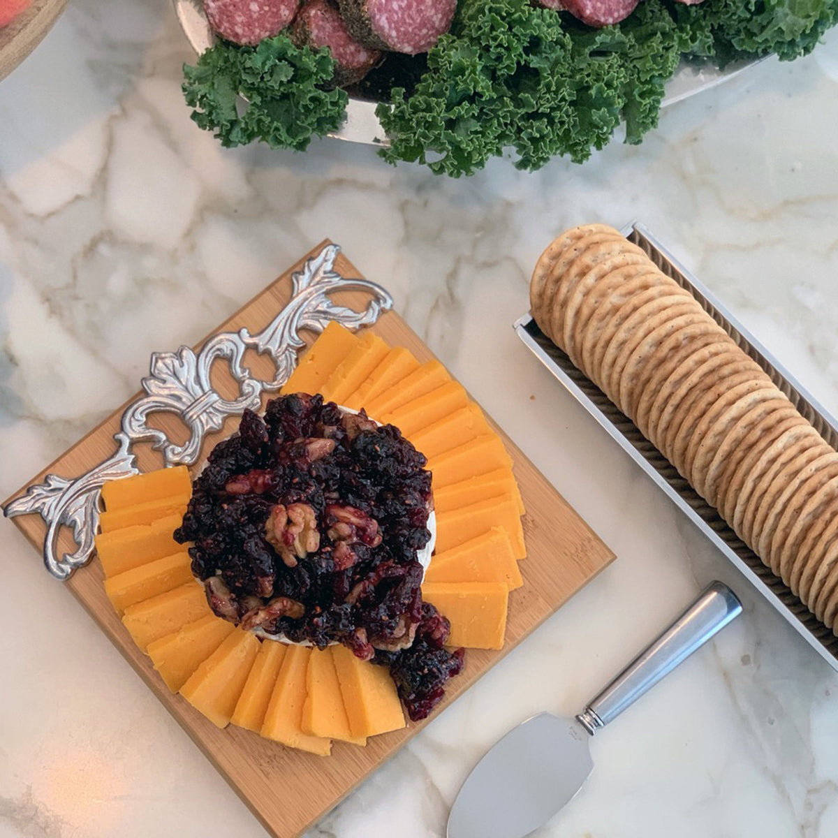 Arthur Court Fleur De Lis Acanthus Bamboo Cheese Set