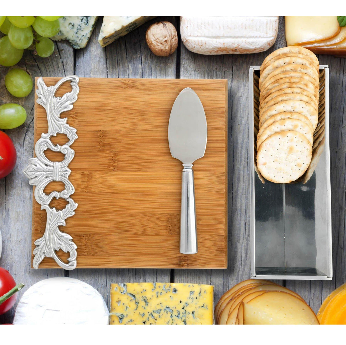 Arthur Court Fleur De Lis Acanthus Bamboo Cheese Set