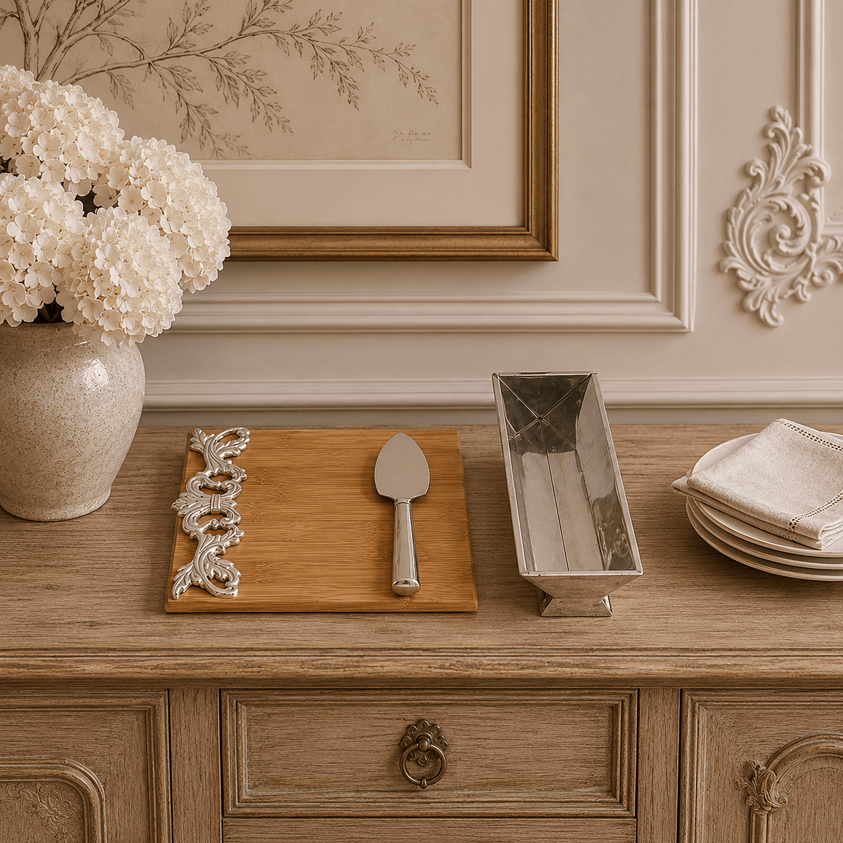 Arthur Court Fleur De Lis Acanthus Bamboo Cheese Set