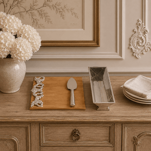 Arthur Court Fleur De Lis Acanthus Bamboo Cheese Set