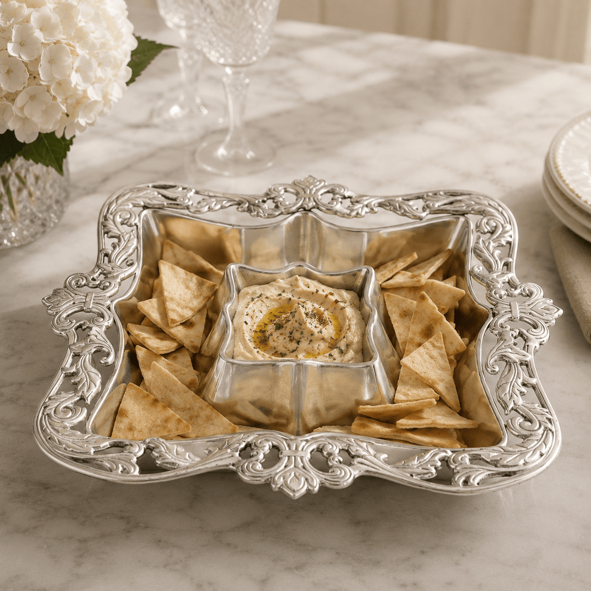 Arthur Court Fleur De Lis Acanthus Chip and Dip
