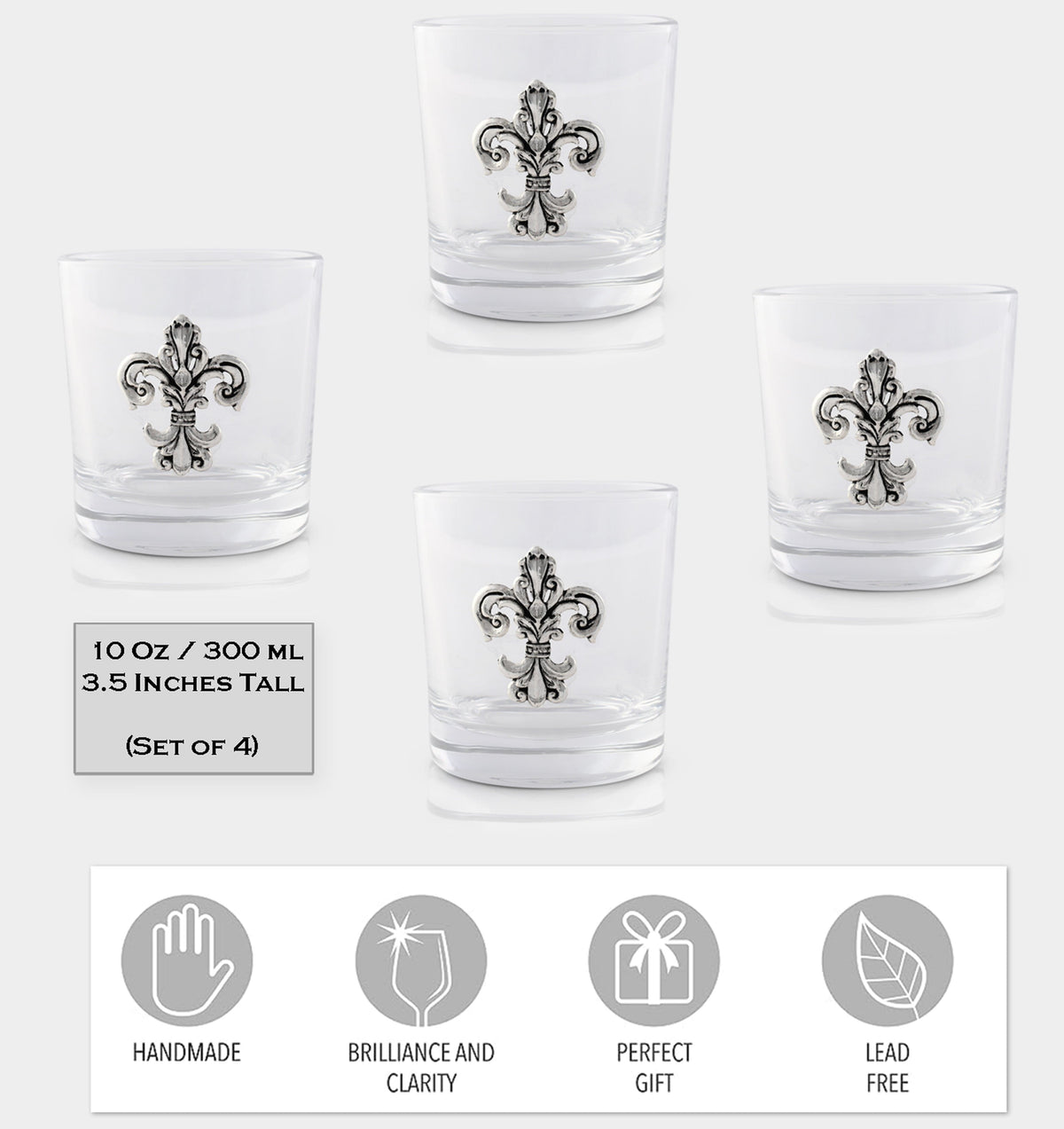 Arthur Court Fleur De Lis Fleur-de-Lis Bar Glasses Set of 4