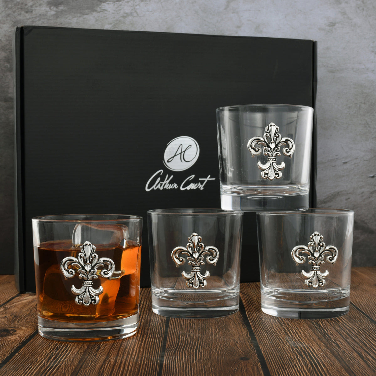 Arthur Court Fleur De Lis Fleur-de-Lis Bar Glasses Set of 4