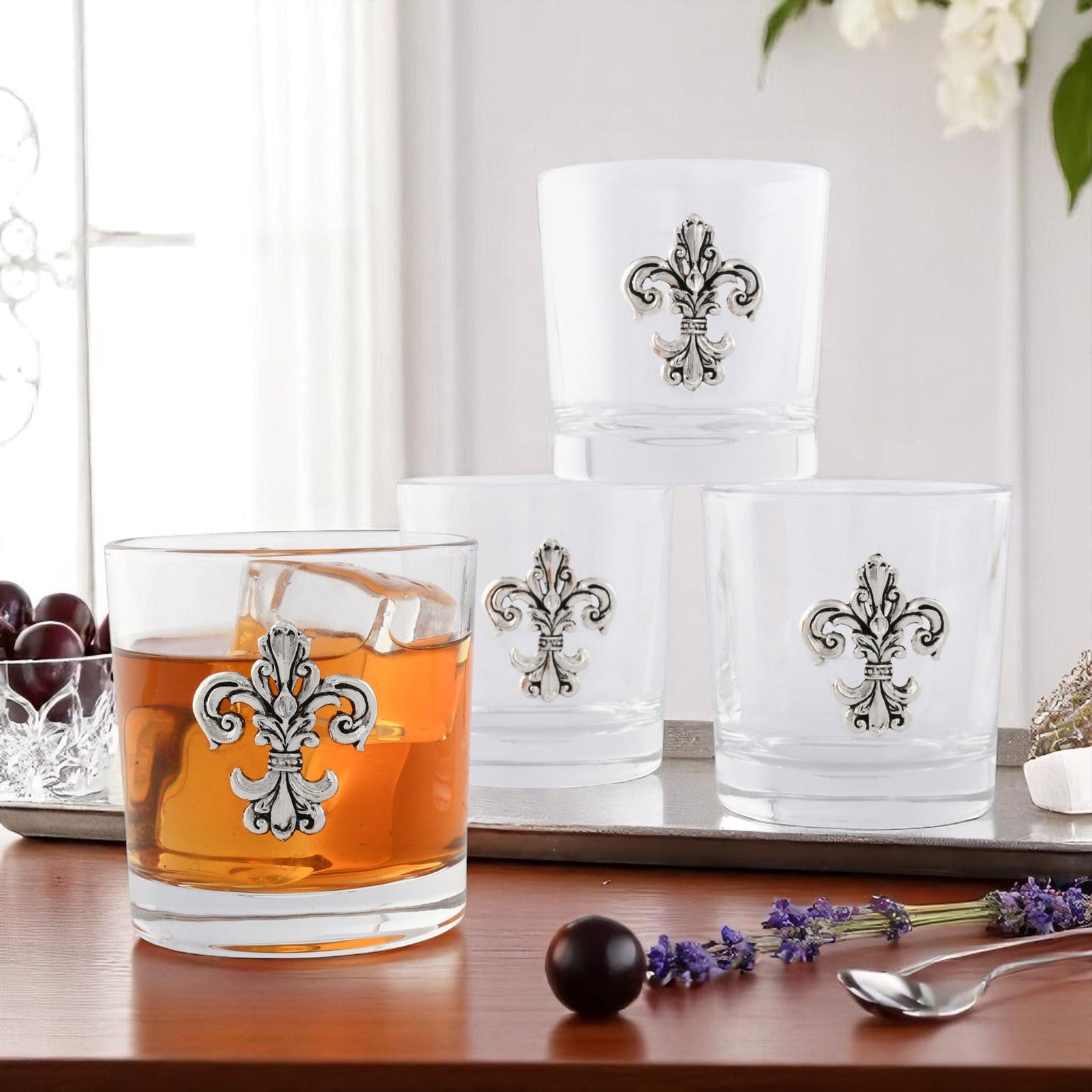 Arthur Court Fleur De Lis Fleur-de-Lis Bar Glasses Set of 4