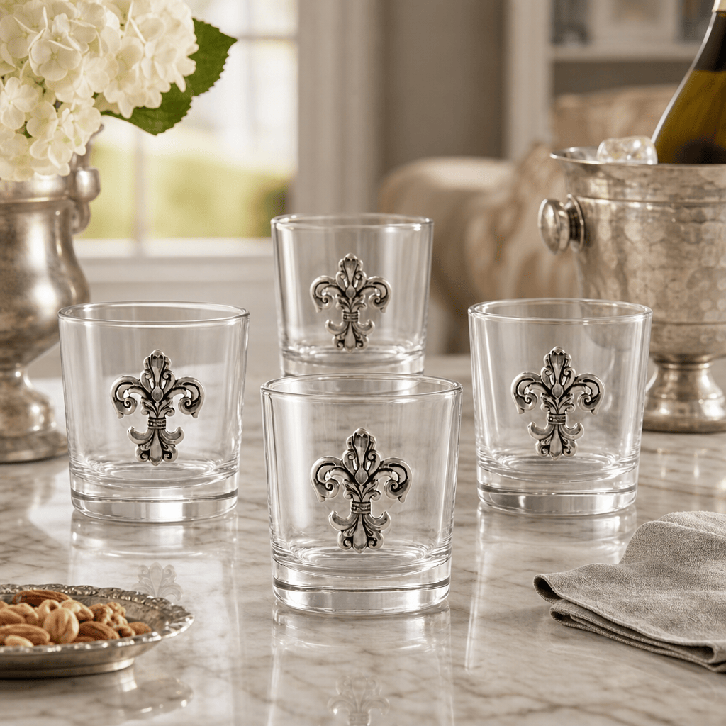 Arthur Court Fleur De Lis Fleur-de-Lis Bar Glasses Set of 4