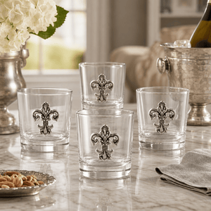 Arthur Court Fleur De Lis Fleur-de-Lis Bar Glasses Set of 4
