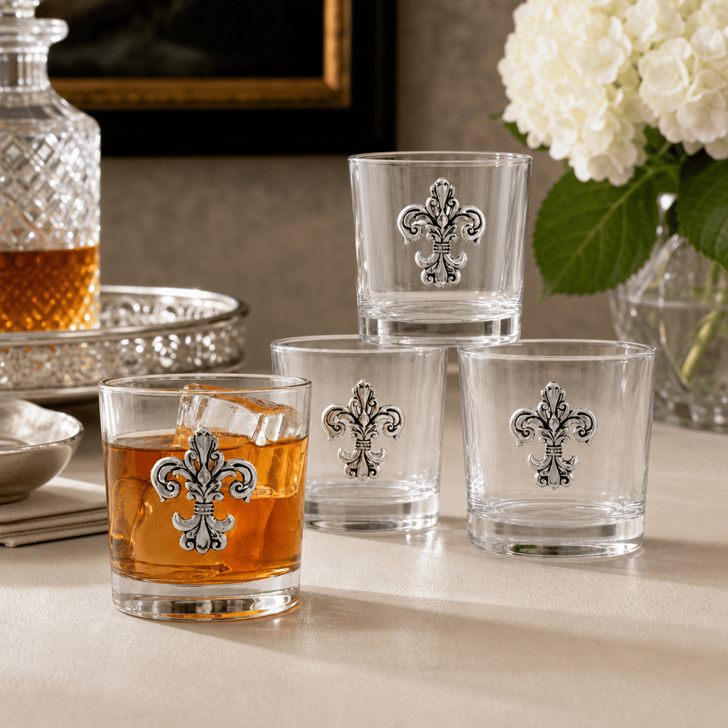 Arthur Court Fleur De Lis Fleur-de-Lis Bar Glasses Set of 4