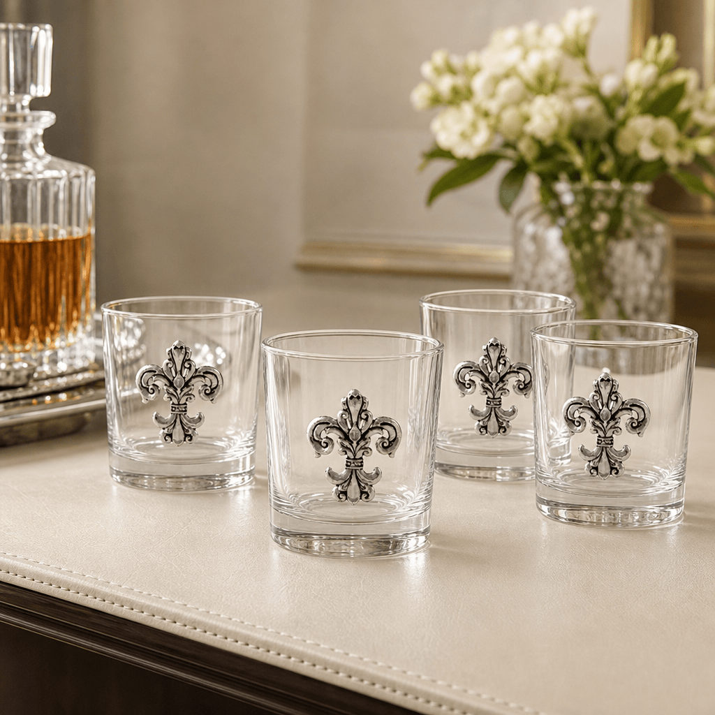 Arthur Court Fleur De Lis Fleur-de-Lis Bar Glasses Set of 4