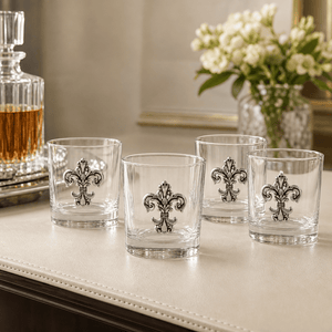 Arthur Court Fleur De Lis Fleur-de-Lis Bar Glasses Set of 4
