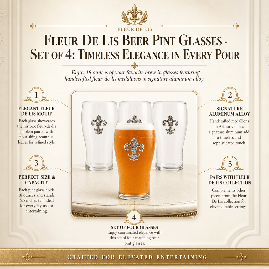 Arthur Court Fleur De Lis Fleur de Lis Beer Pint Glasses - Set of 4