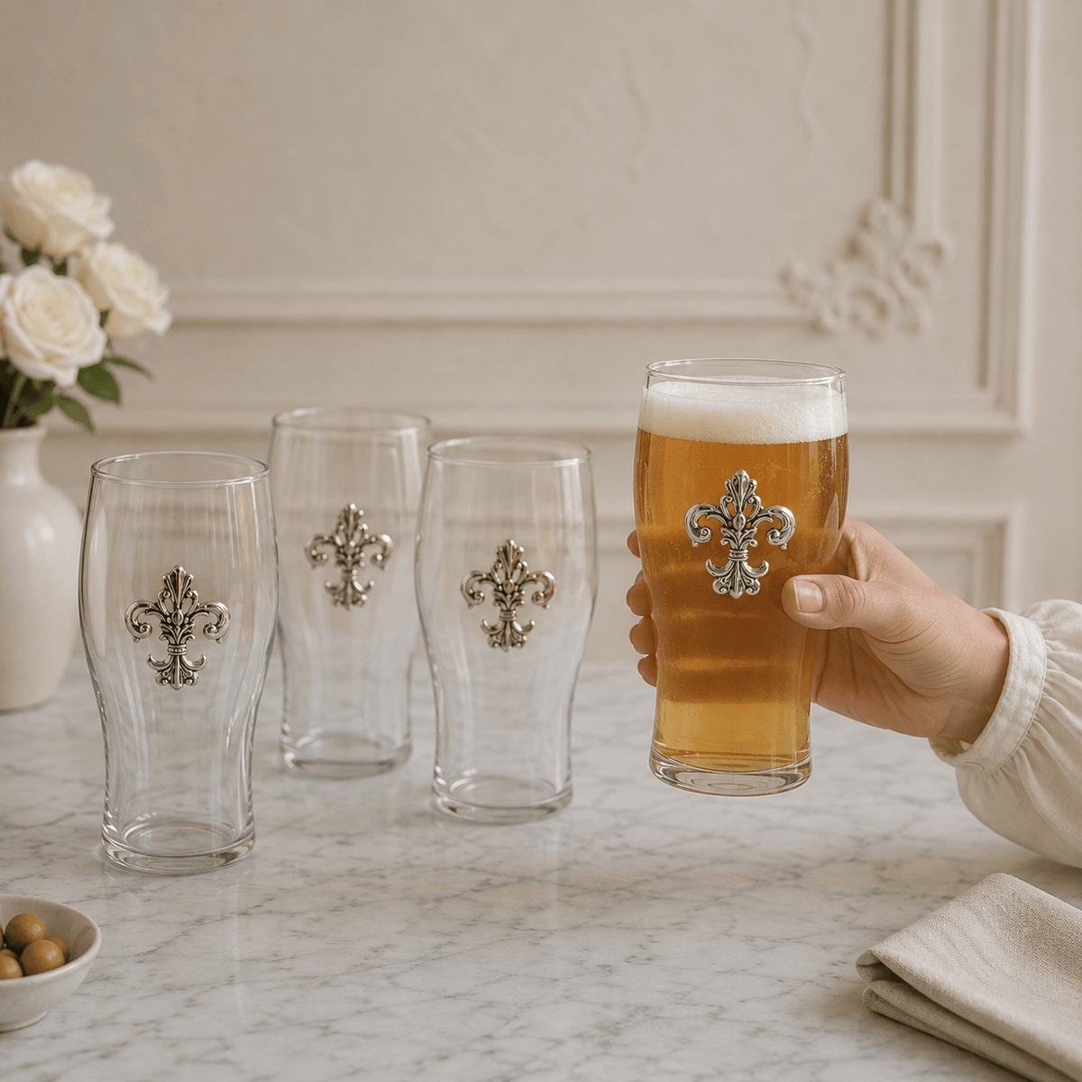 Arthur Court Fleur De Lis Fleur de Lis Beer Pint Glasses - Set of 4
