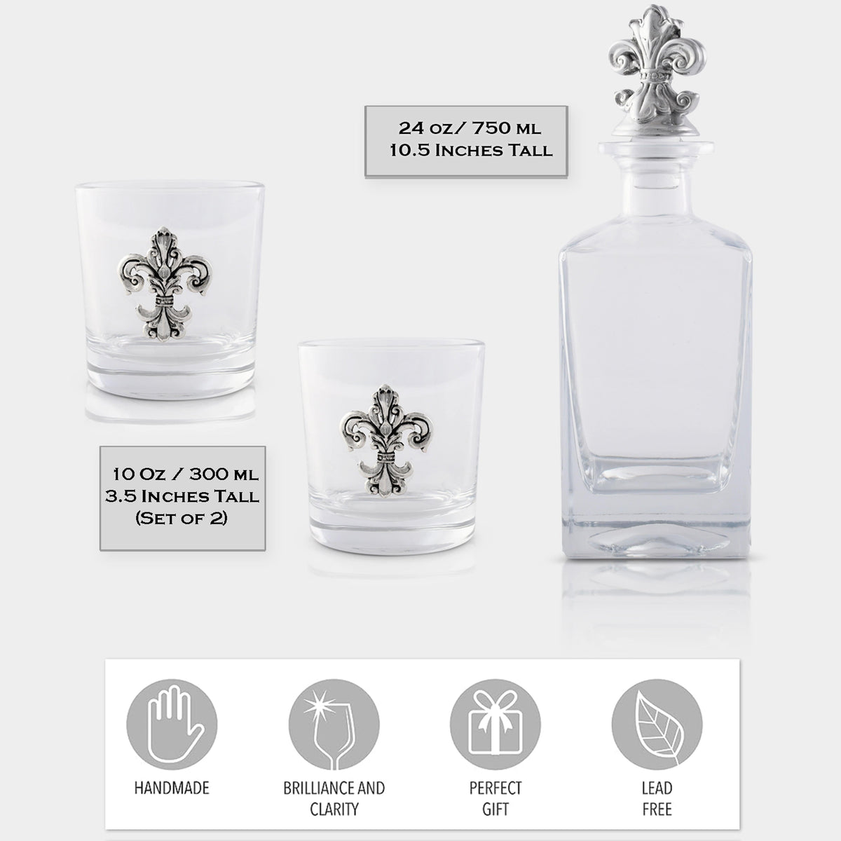 Arthur Court Fleur De Lis Fleur-de-lis Decanter Set with Glasses