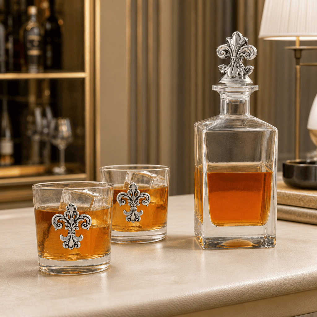 Arthur Court Fleur De Lis Fleur-de-lis Decanter Set with Glasses