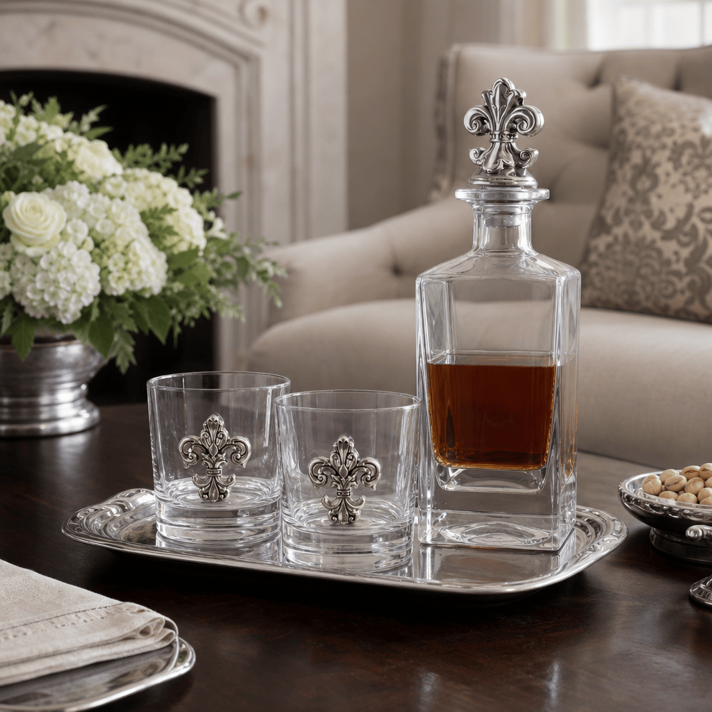 Arthur Court Fleur De Lis Fleur-de-lis Decanter Set with Glasses