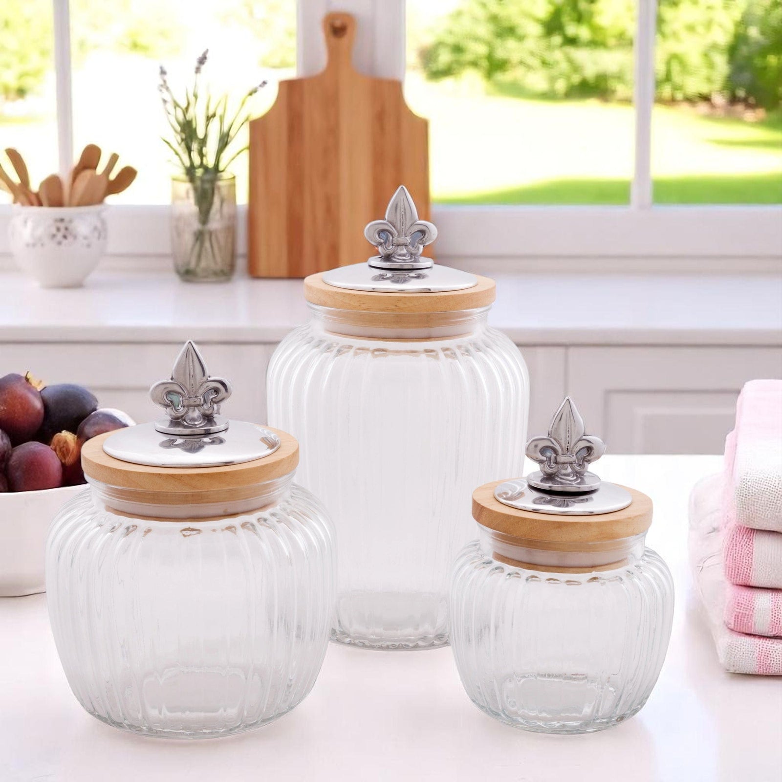 Arthur Court Fleur De Lis Fleur De Lis Knob Glass Canisters