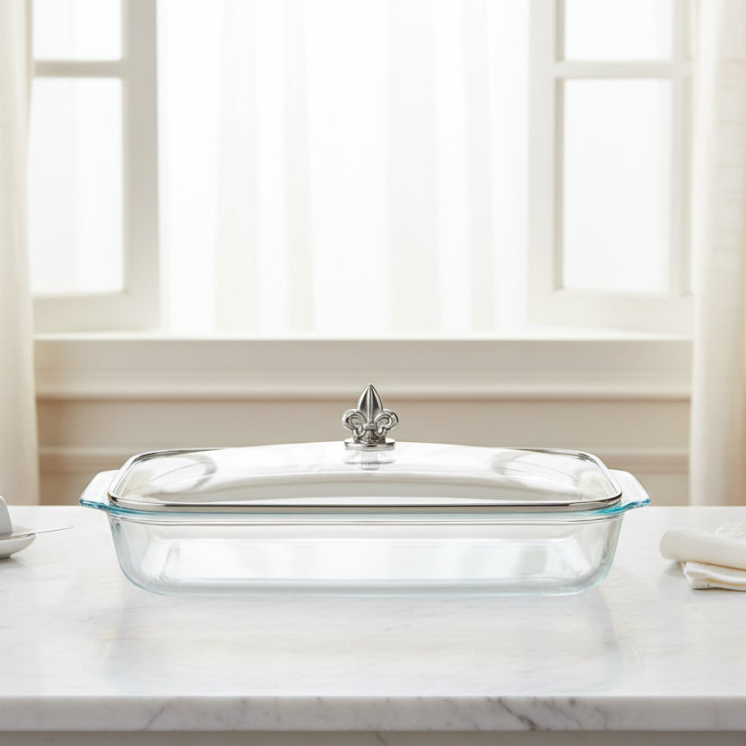 Arthur Court Fleur De Lis Fleur-de-Lis Lid with Pyrex 3 quart Baking Dish