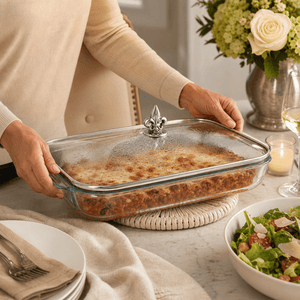 Arthur Court Fleur De Lis Fleur-de-Lis Lid with Pyrex 3 quart Baking Dish