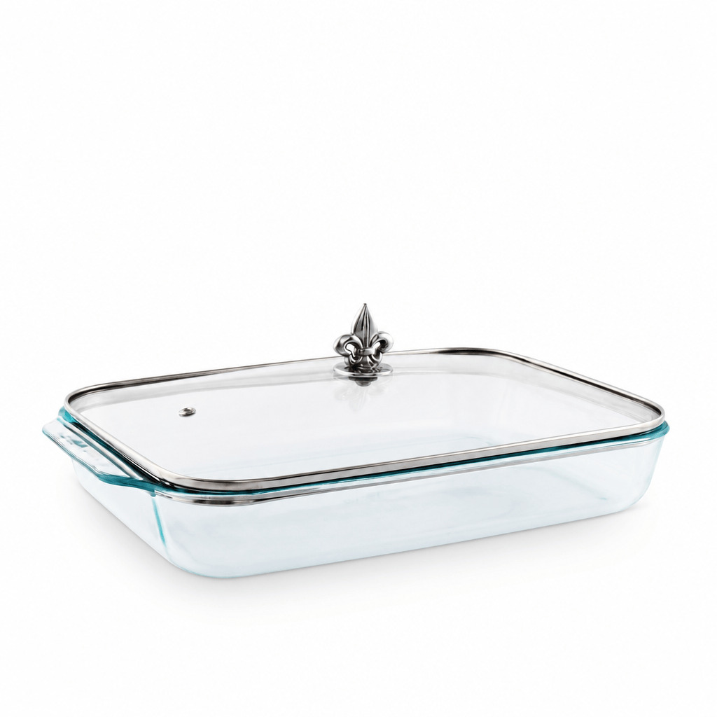 Arthur Court Fleur De Lis Fleur-de-Lis Lid with Pyrex 3 quart Baking Dish