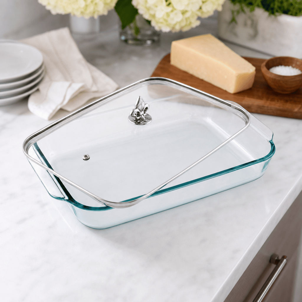 Arthur Court Fleur De Lis Fleur-de-Lis Lid with Pyrex 3 quart Baking Dish