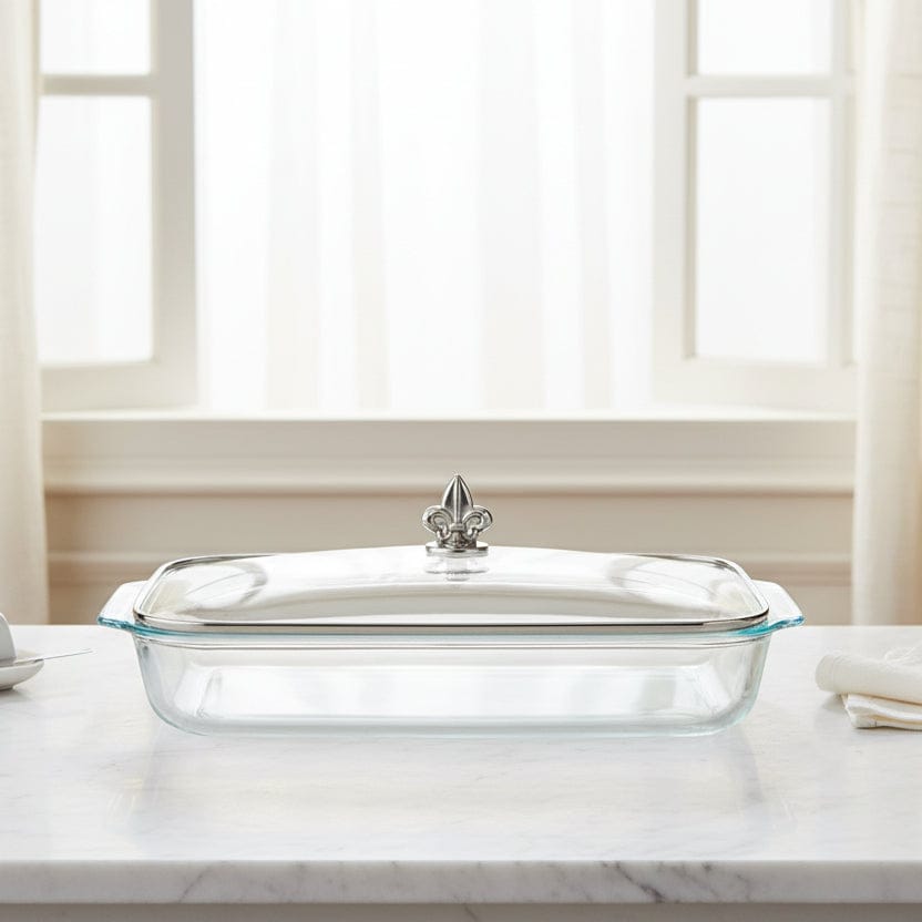 Arthur Court Fleur De Lis Fleur-de-Lis Lid with Pyrex 3 quart Baking Dish