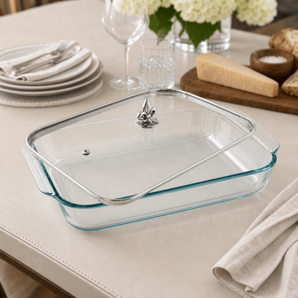 Arthur Court Fleur De Lis Fleur-de-Lis Lid with Pyrex 3 quart Baking Dish