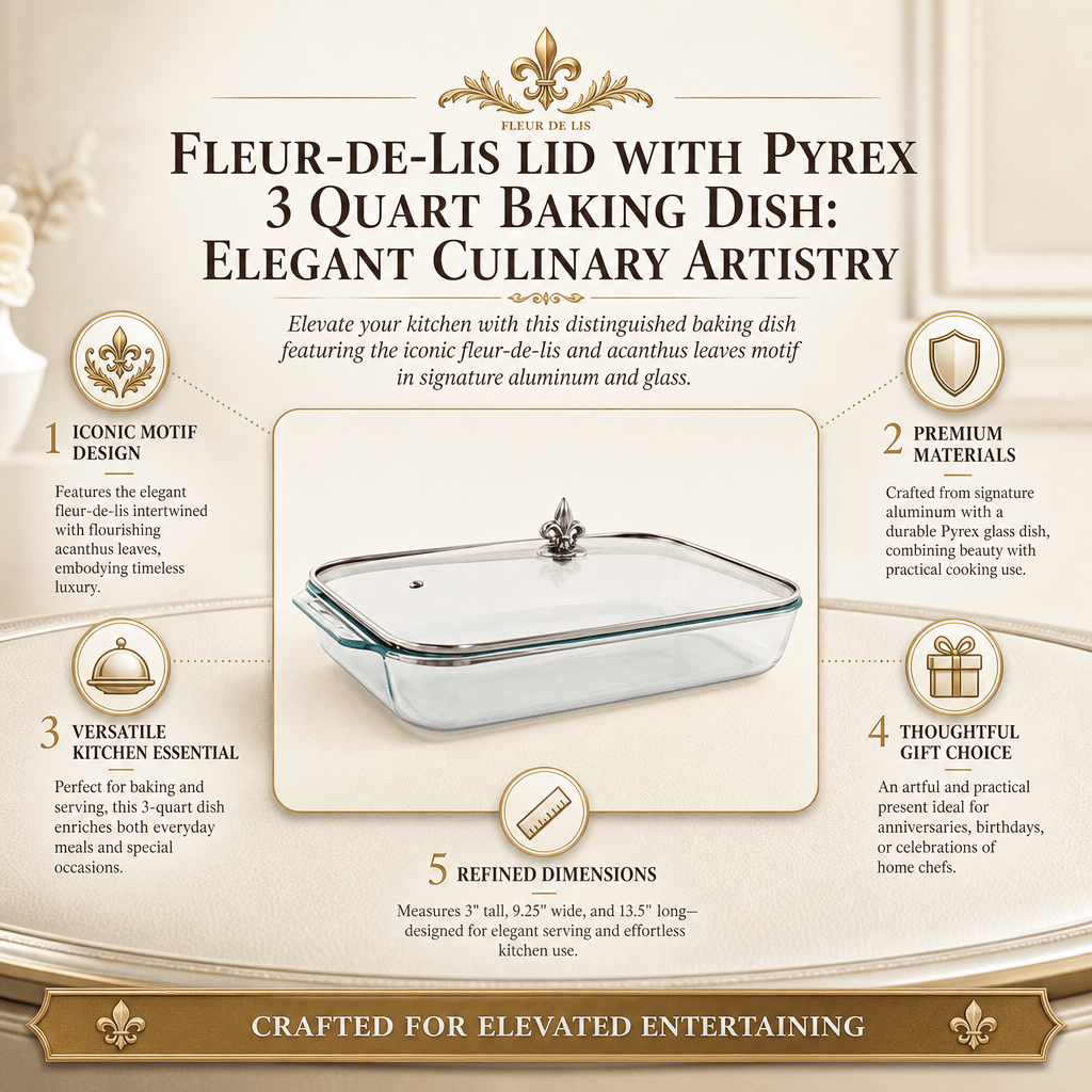 Arthur Court Fleur De Lis Fleur-de-Lis Lid with Pyrex 3 quart Baking Dish