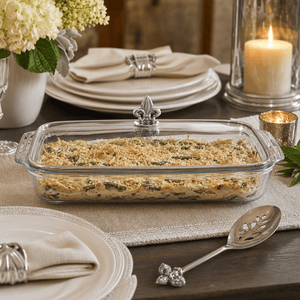 Arthur Court Fleur De Lis Fleur-de-Lis Lid with Pyrex 3 quart Baking Dish