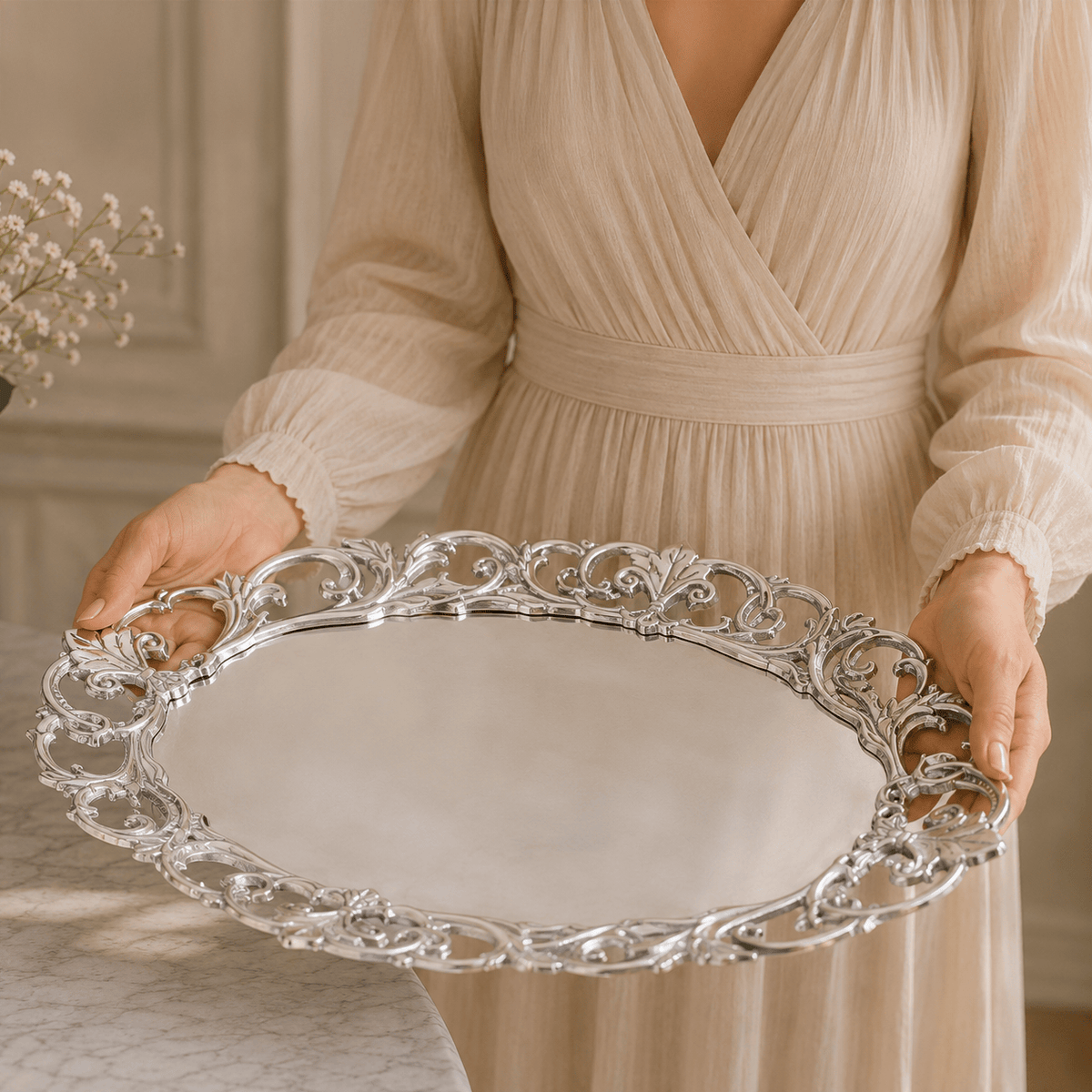 Arthur Court Fleur De Lis Fleur-De-Lis Oval Serving Tray