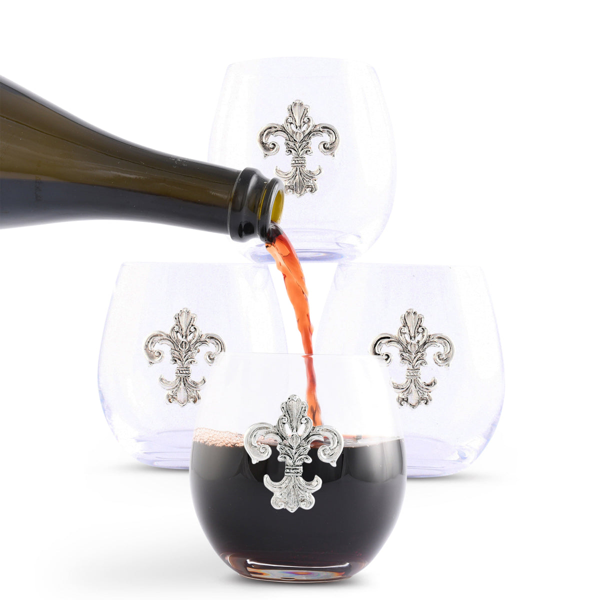 Arthur Court Fleur De Lis Fleur de Lis Stemless Wine Glasses - Set of 4