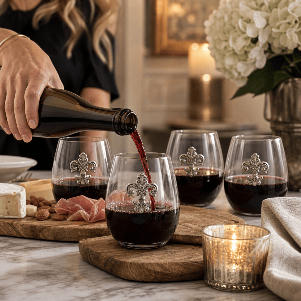 Arthur Court Fleur De Lis Fleur de Lis Stemless Wine Glasses - Set of 4