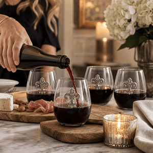 Arthur Court Fleur De Lis Fleur de Lis Stemless Wine Glasses - Set of 4