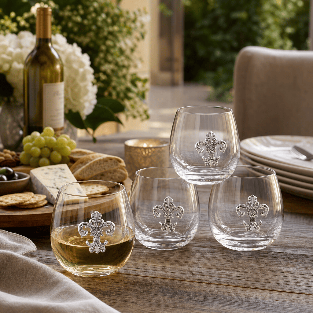 Arthur Court Fleur De Lis Fleur de Lis Stemless Wine Glasses - Set of 4