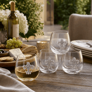 Arthur Court Fleur De Lis Fleur de Lis Stemless Wine Glasses - Set of 4
