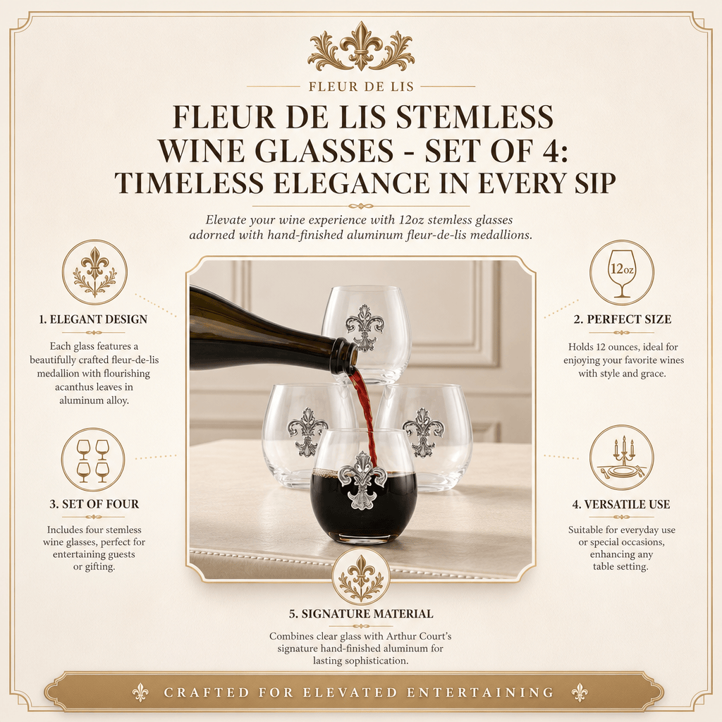 Arthur Court Fleur De Lis Fleur de Lis Stemless Wine Glasses - Set of 4