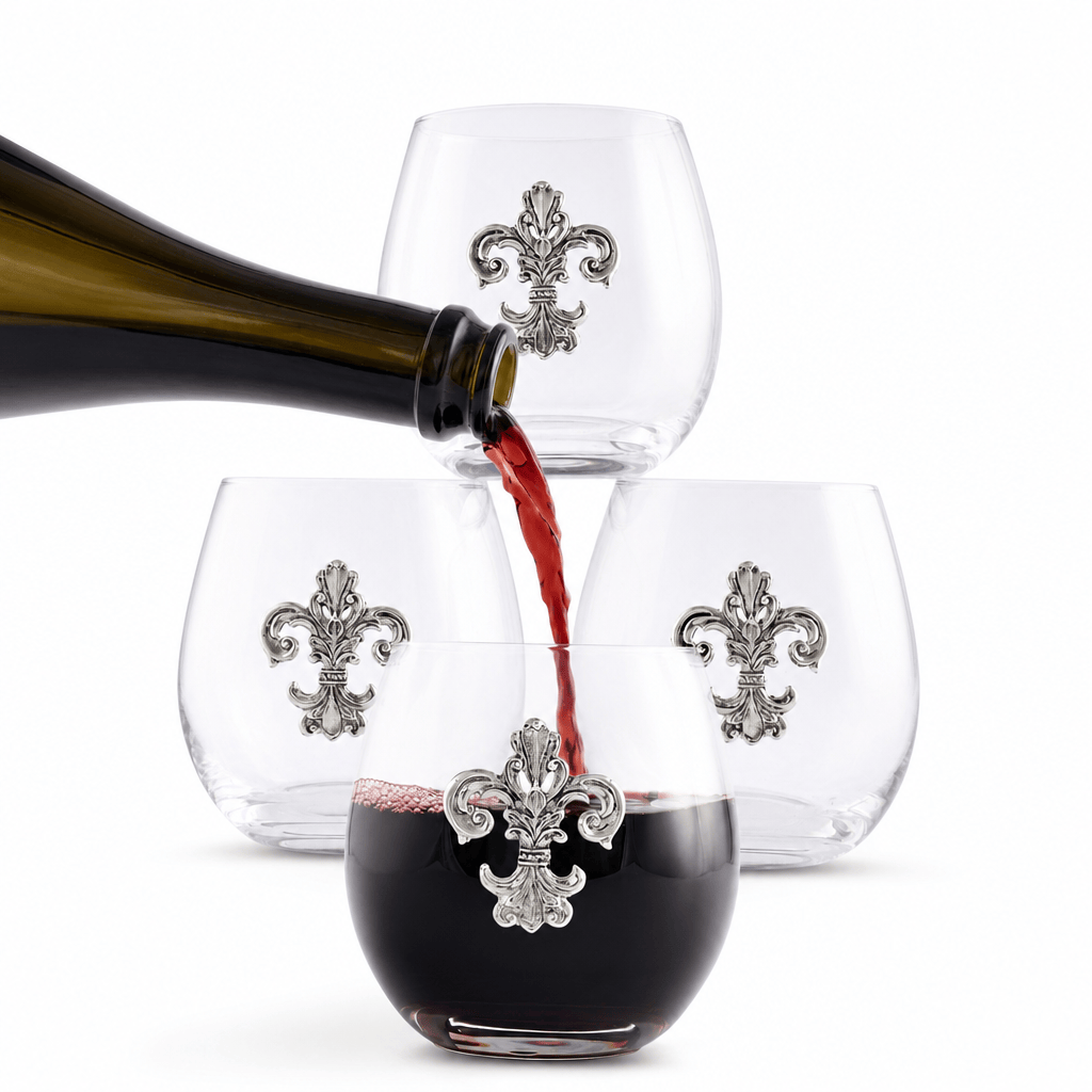 Arthur Court Fleur De Lis Fleur de Lis Stemless Wine Glasses - Set of 4