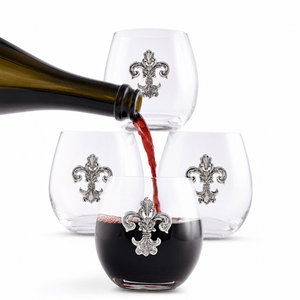 Arthur Court Fleur De Lis Fleur de Lis Stemless Wine Glasses - Set of 4
