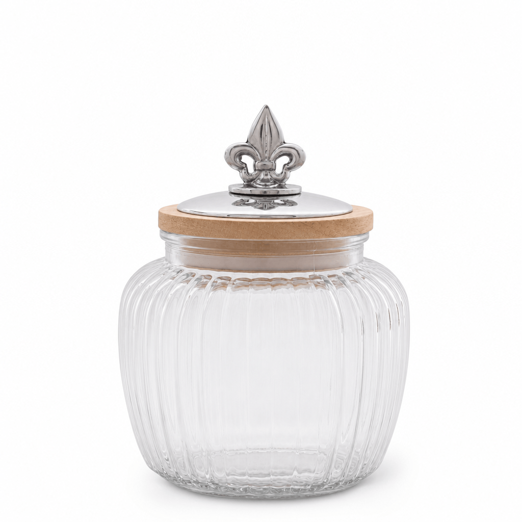 Arthur Court Fleur De Lis Med 40 oz Fleur De Lis Knob Glass Canisters