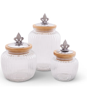 Arthur Court Fleur De Lis Set of 3 Fleur De Lis Knob Glass Canisters