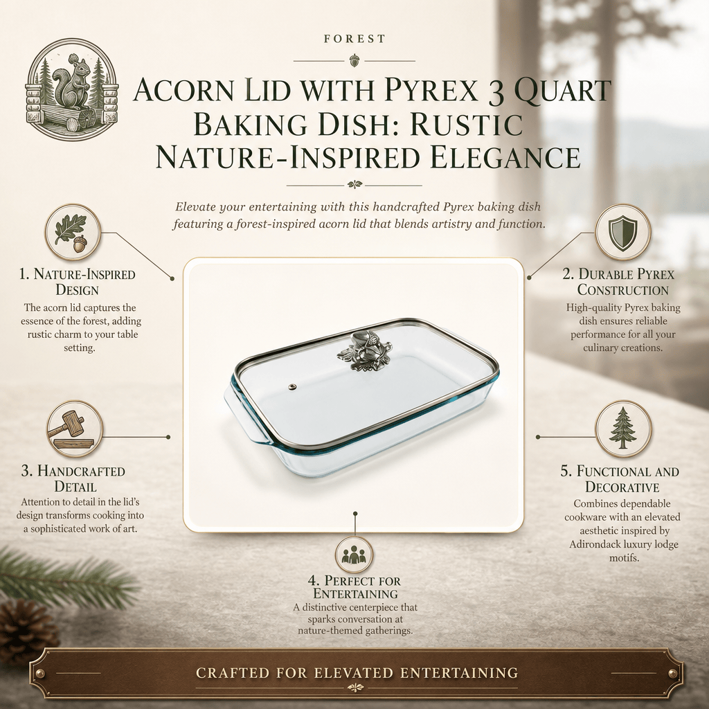 Arthur Court Forest Acorn Lid with Pyrex 3 quart Baking Dish