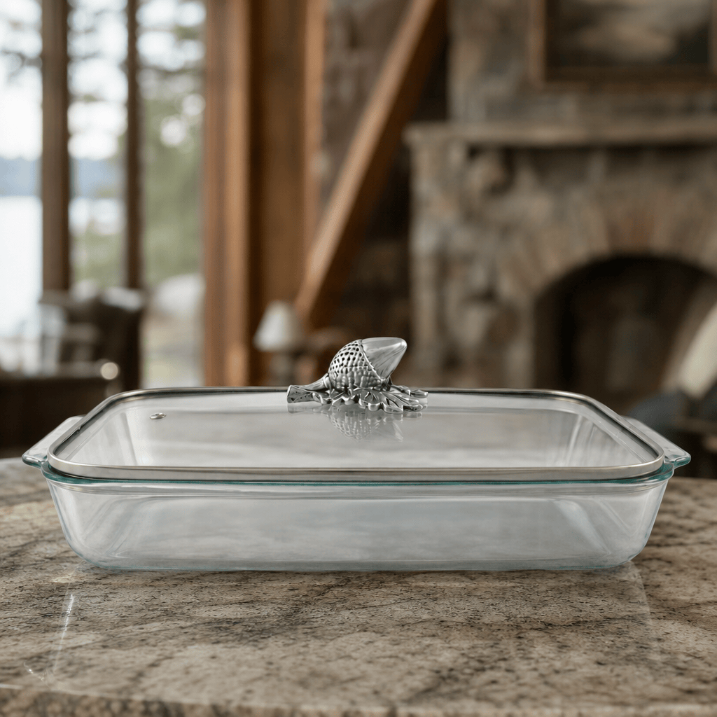 Arthur Court Forest Acorn Lid with Pyrex 3 quart Baking Dish